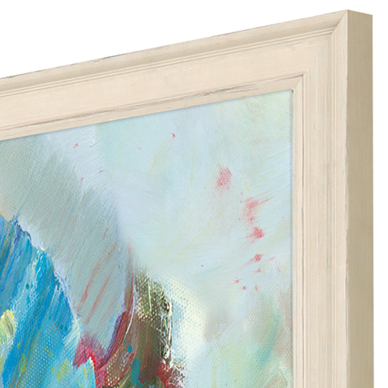 Distressed Ivory Wood Framed Aqua Leaf Poster