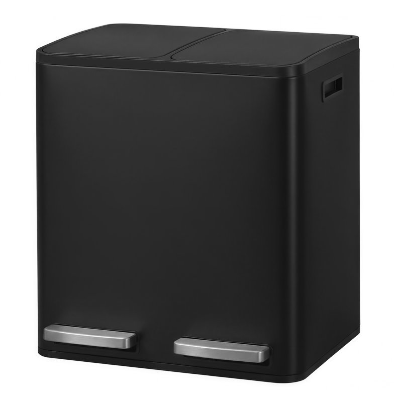 41.8×35.3×45.5 Cm Stainless Steel Step On Multi-Compartment Rubbish & Recycling Bin - 30L