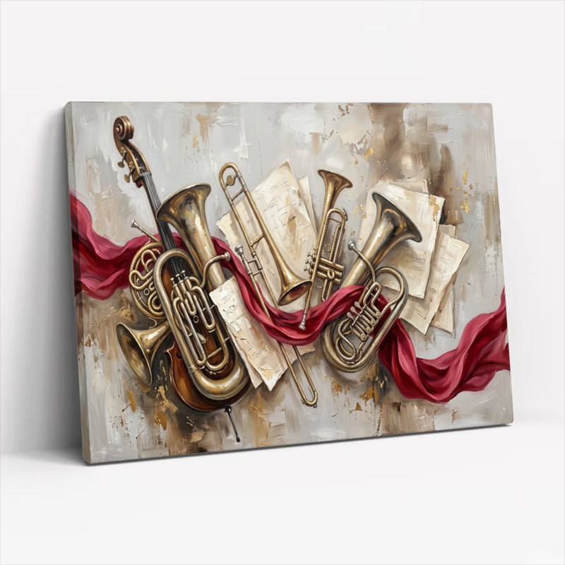 Ensemble de 1 tableau sur toile représentant des instruments de musique, 36"H x 48"W, Toile tendue