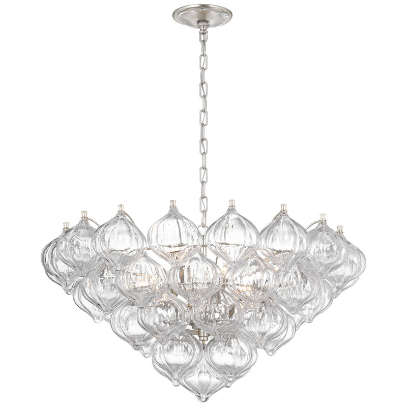 Julie Neill Caselli 36" Basket Chandelier with Clear Glass, Clear, Polished Nickel