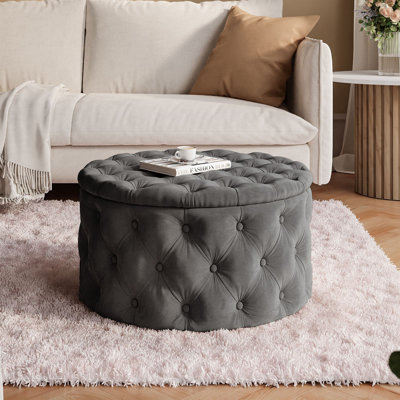 CHESTERFIELD Round Upholstered Pouf Hocker 70 cm