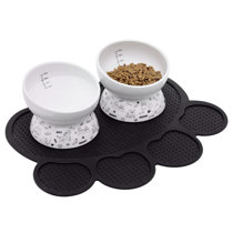 Dog Bowls with Mat, Cat Water Food Bowl Set (13.5oz Each) in No Spill Silicone Mat, Dual Pet Feeder Bowl for Puppy, Cats, Small Medium Dogs (Square