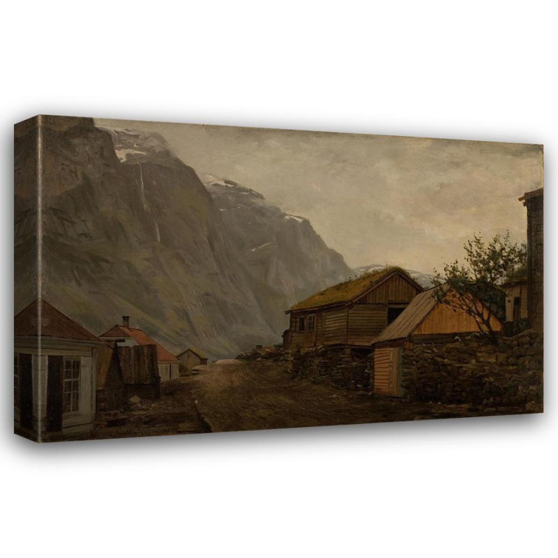 «Rainy Mood, Gudvangen» par Amaldus Nielsen, reproduction d'art sur toile tendue avec châssis, H 48 po x l 33 po