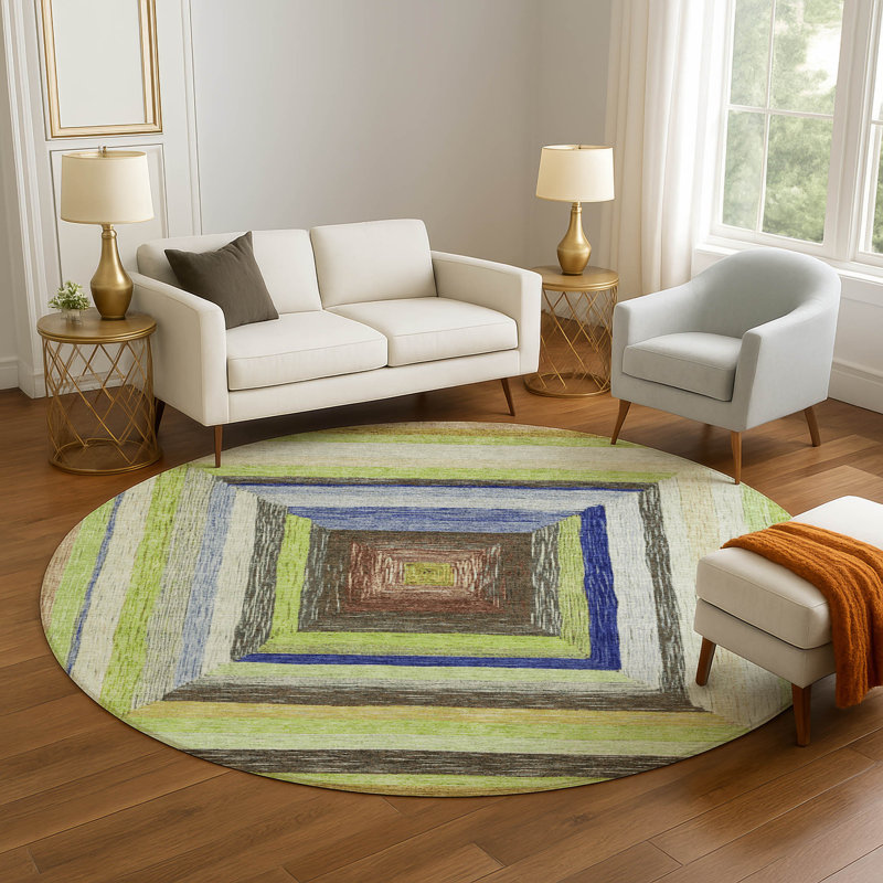 Premium Machine Washable Millbrook AMF1957 Geometric Rug, Round 8'
