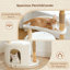 Modern Cat Tree Tower With Spacious Wicker Basket, Natural Solid Wood Scratching Posts And Curved Bed For Cats