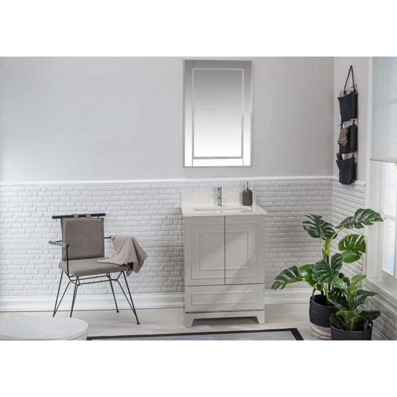 Ensemble de meuble-lavabo simple 23,6 "avec miroir Chantha, gris