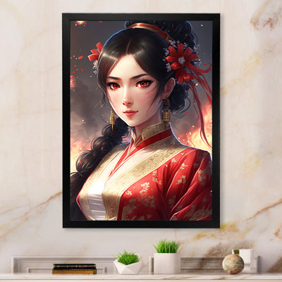 " Japanese Anime Woman With Red Dress "