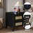 Rattan-Inspired Set of 2 Nightstands with Charging Station, 2 Drawer Bedside Tables with Storage, Night Stands for Bedroom, End Table for Living Room, 15.5" x 18.9" x 21.7", Black-54976396