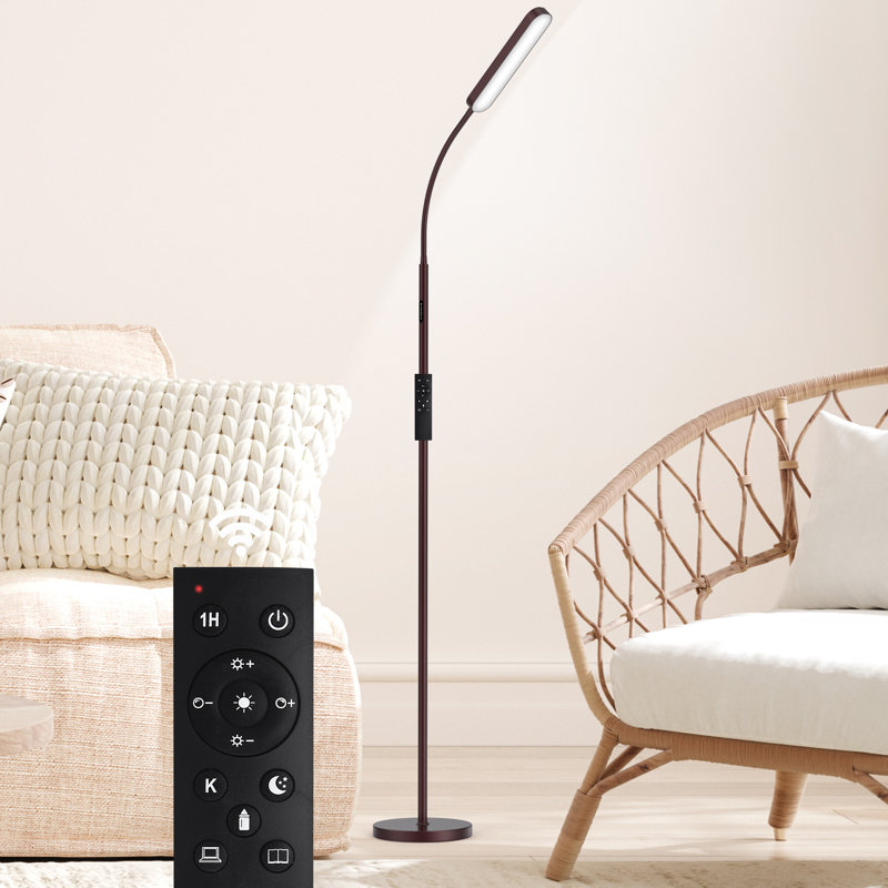Tanieka 68.7" LED Standing Task/Reading Floor Lamp with Remote Control for Living Room and Bedroom, Brown