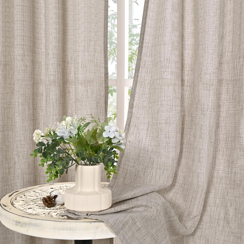Linen Curtains 63 Inch Length 2 Panels For Living Room - Beige Semi Sheer Drapes Light Filtering With Bronze Grommet Netural Window Treatments, 52 X 63 Inch
