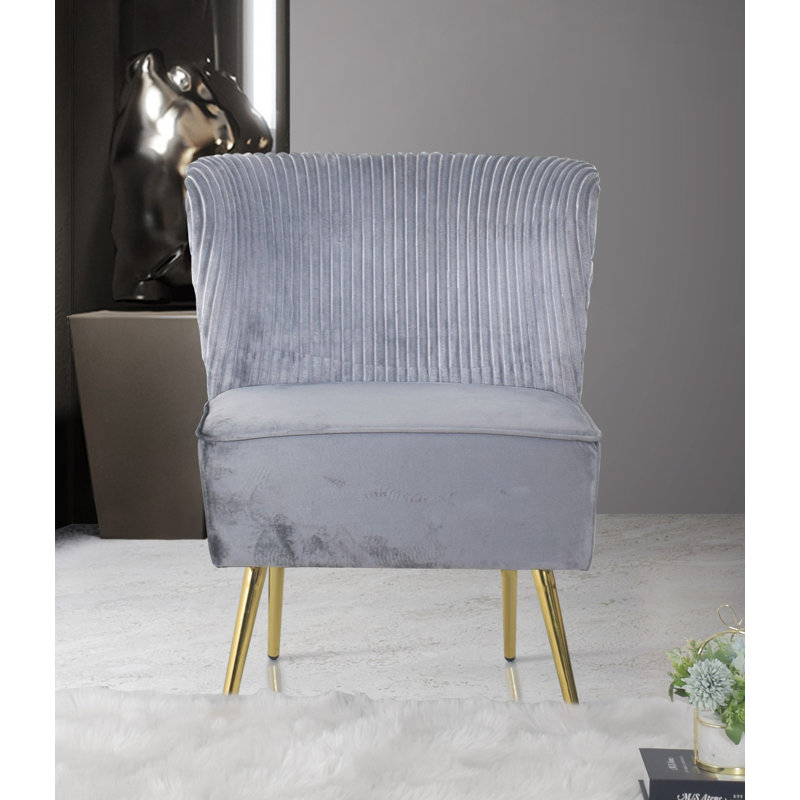 Chaise d'appoint en velours touffeté de 25,6 po de largeur mâle, Velours gris argenté