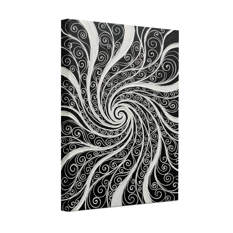 Reproduction d'art abstrait à motif de tourbillons noir et blanc, H 20 po x l 30 po