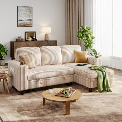 Canapé modulaire en L rembourré en L de 81 po avec méridienne coulissante Sherry, porte de rangement USB et porte-gobelets Sherry