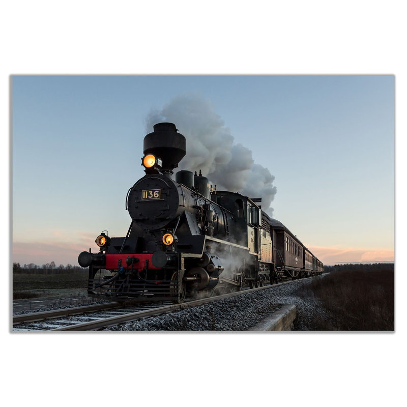 Train With Gray Smoke Steam Trains - Wrapped Canvas Print, 20cm H x 31cm W