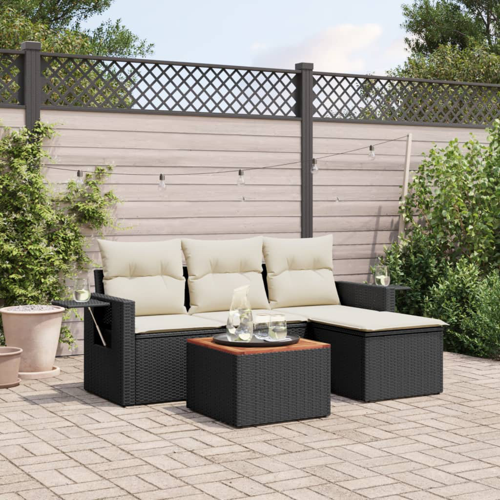 Vidaxl 5-Tlg. Garten-Sofagarnitur Mit Kissen Schwarz Poly Rattan