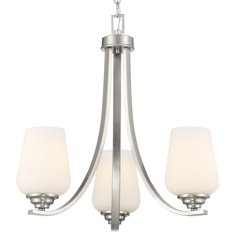 Lustre classique à 3 lumières Arbra, Nickel brossé, Blanc
