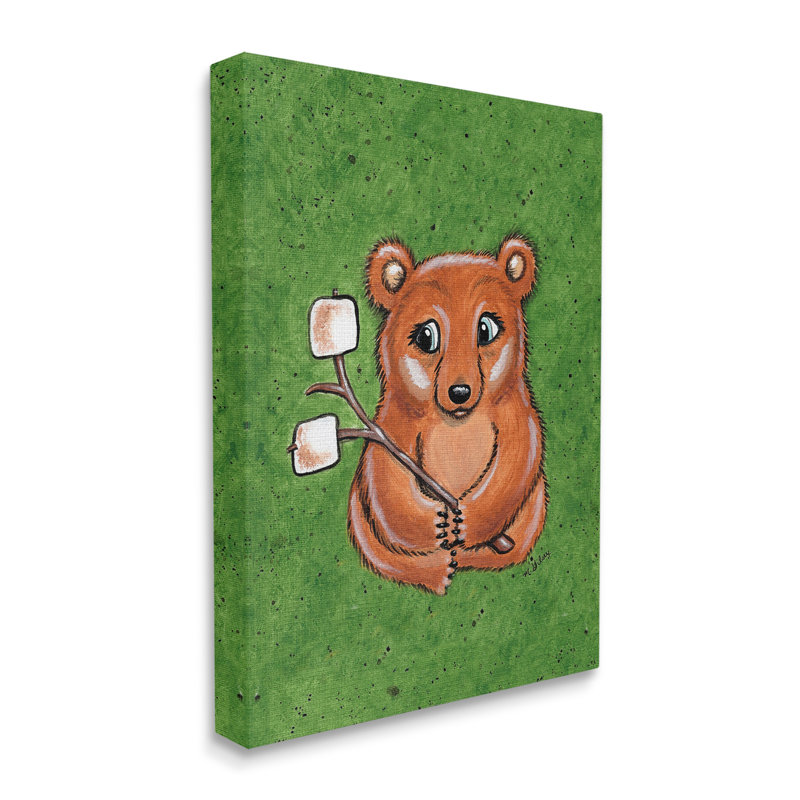 «Bear with S'mores», art mural par Michelle Gilsey, Toile tendue, H 30 po x l 24 po x P 1,5 po