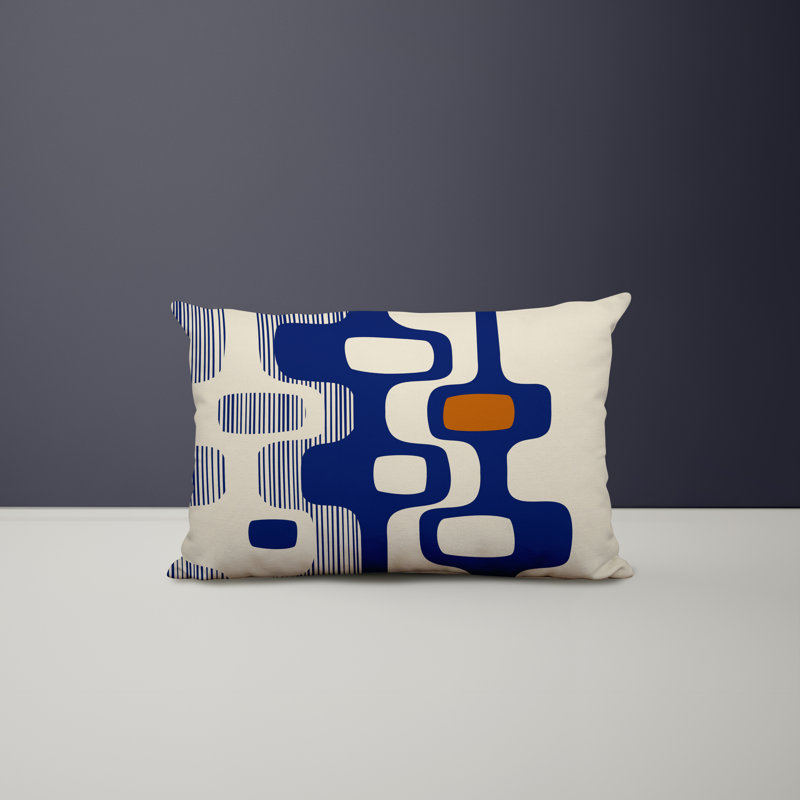Housse et insert de coussin rectangulaire en polyester pour l'intérieur et l'extérieur, Orange / bleu marine