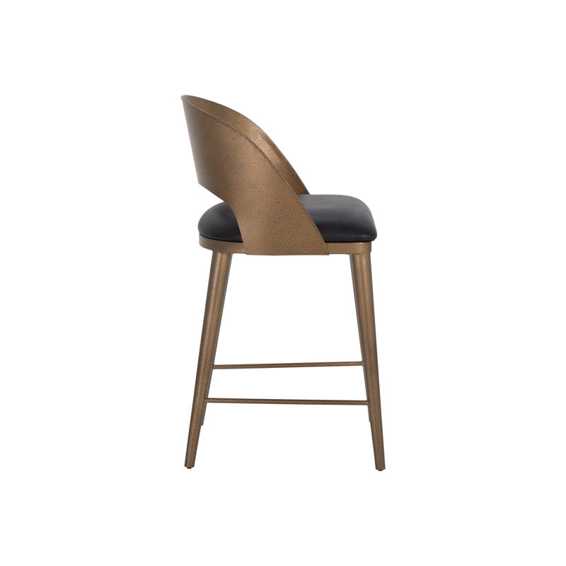 Upholstered Stool with Metal Frame, Counter Stool (26" Seat Height), Antique Brass/Charcoal Black