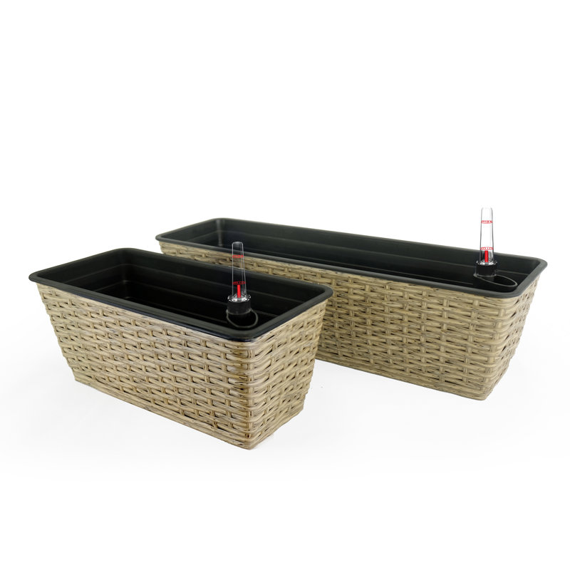 Ensemble de 2 pots rectangulaires intelligents pour l'intérieur et l'extérieur - Osier tissé à la main - Espresso, Brun