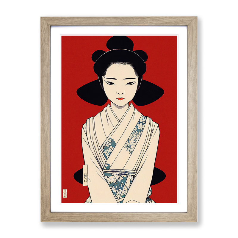 Gentle Geisha - Wall Art, 64cm H x 46cm W x 2cm D, Oak Framed