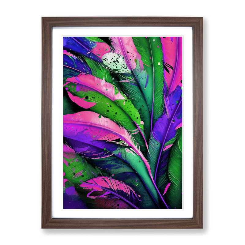 Splashed Feathers No.4 Abstract - Wall Art, 48cm H x 36cm W, Walnut Framed, White