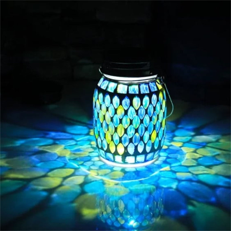Lanterne de nuit bleue en verre solaire décorative pour terrasse de jardin