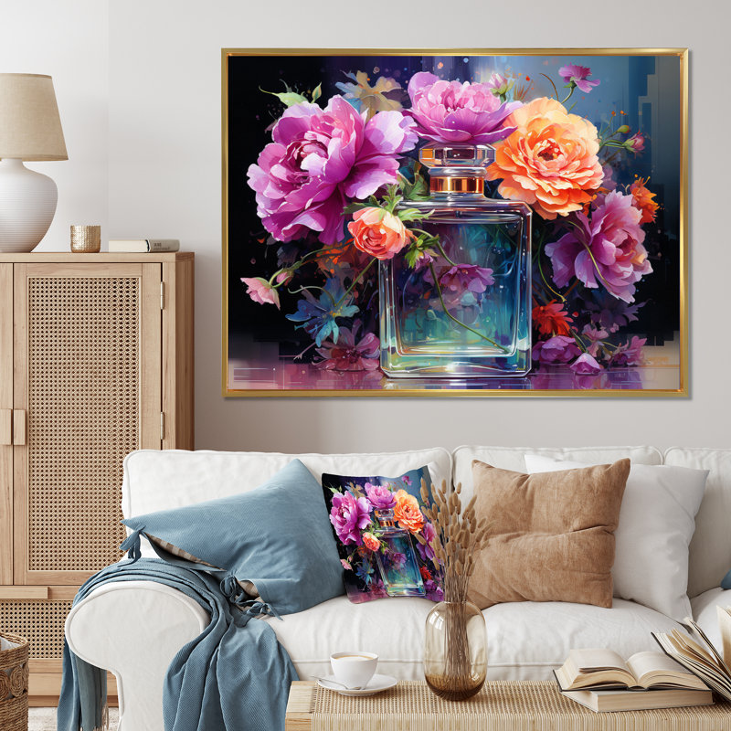 Perfume Vibrant Elegance V - reproduction sur toile, Cadre flottant doré, H 30 po x l 40 po x P 1,5 po
