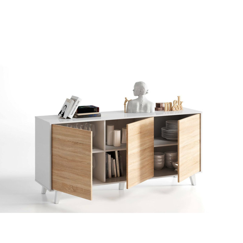 Sideboard Arvada, Modern Sideboard With 3 Doors And Shelves, Kitchen Buffet, 154X40H75 Cm