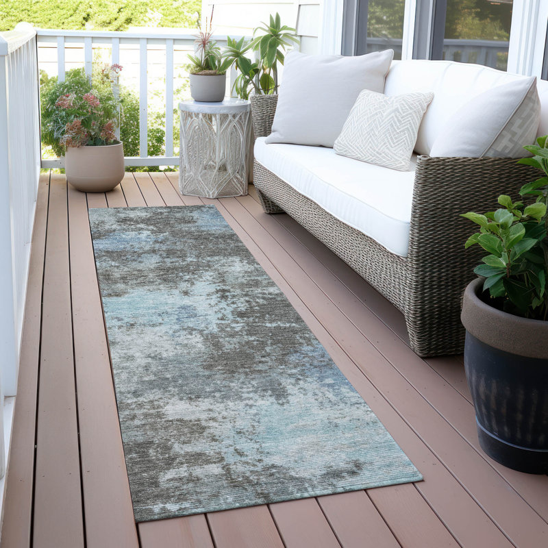 Tapis taupe Xhevrie intérieur / extérieur lavable à la machine, Runner 2'3" x 7'6"