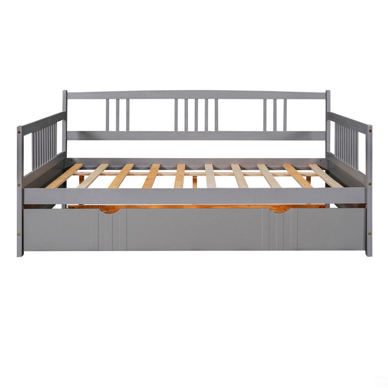 Lit de jour double en bois avec lit gigogne simple, Gris