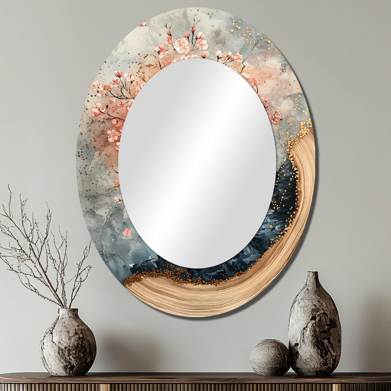 Cherry Blossom Tree Dreams Of Hanami I - Miroir mural ovale traditionnel rose, 40 po x 30 po