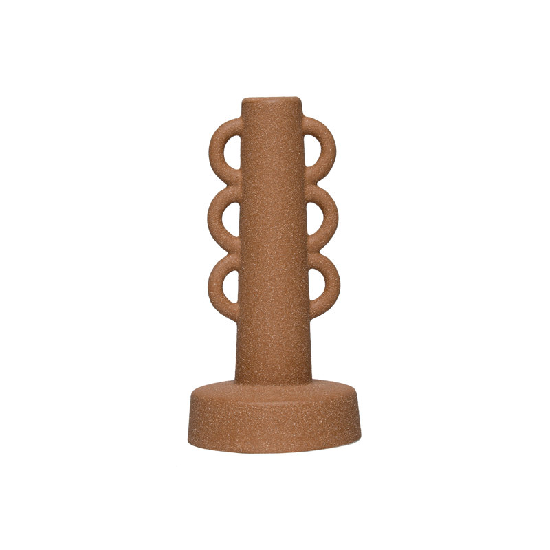 Stoneware Taper Holder with Handles Terracotta