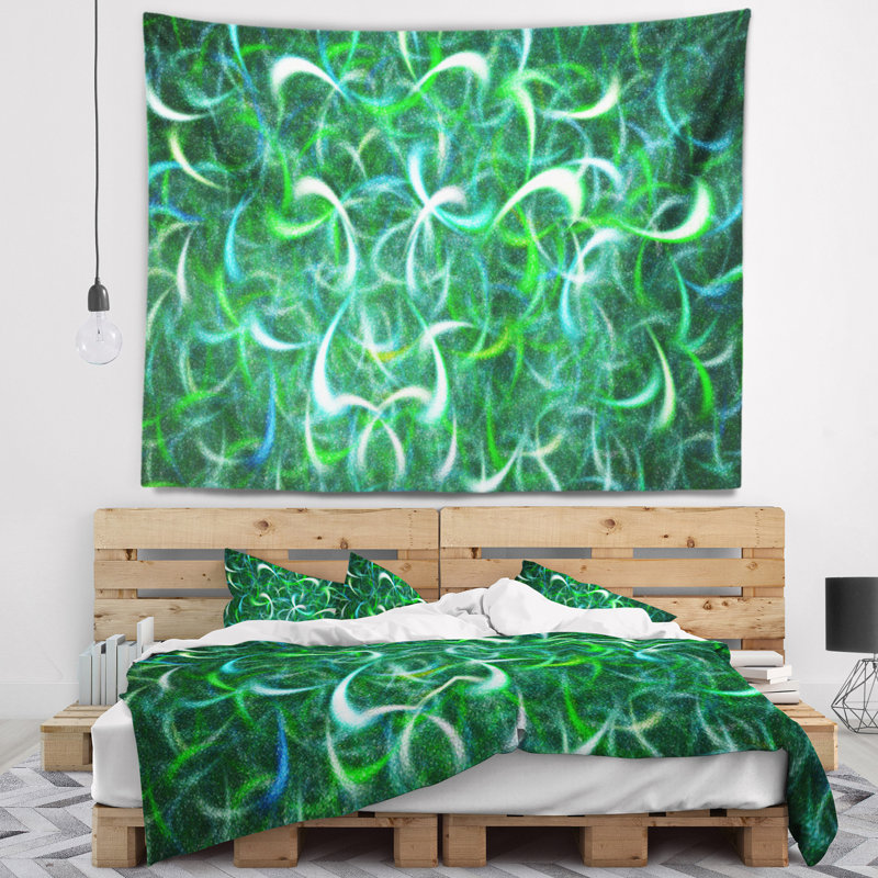 Tapisseriee abstraite d’art fractal vert aquarelle, H 68 po x l 80 po