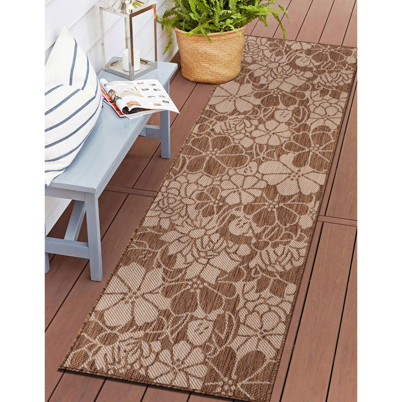 Kamarni Floral Brown/Beige Indoor&Outdoor Area Rug, Runner 2' x 7'