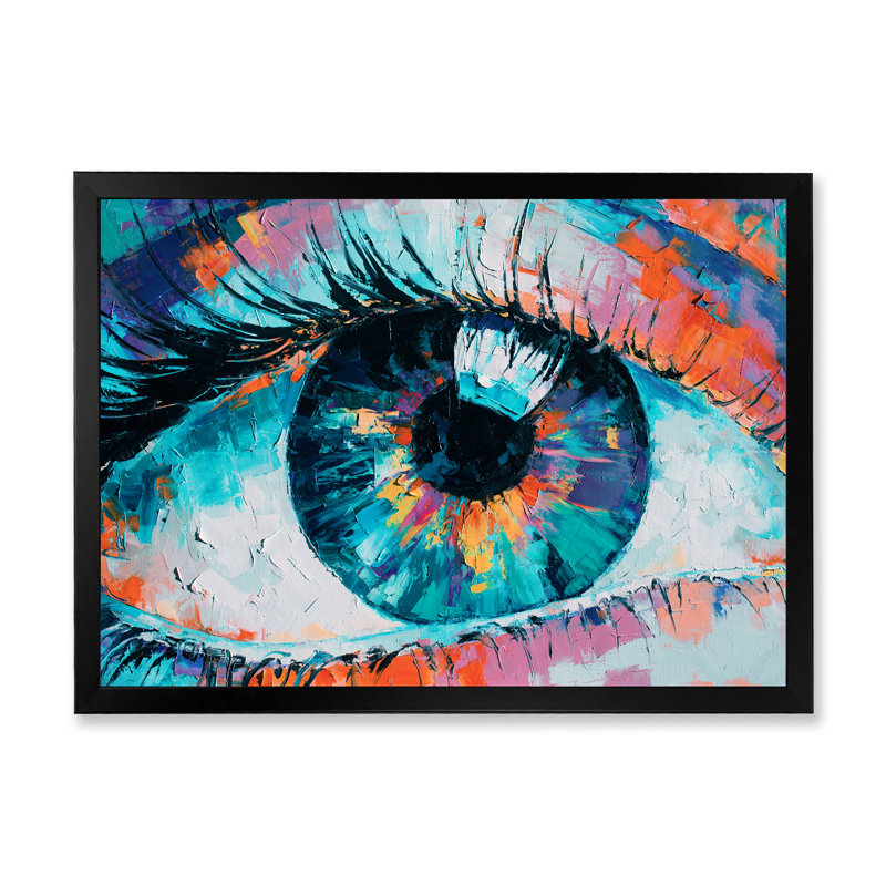 «Colorful Turquoise Woman Eye II», reproduction d'art moderne sur toile, Impression noire sur toile encadrée