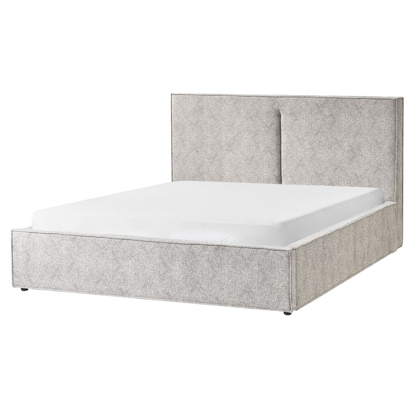 Ottoman Bed Velour Knit MOISSAC Grey/ Beige, European Kingsize (160 x 200cm)