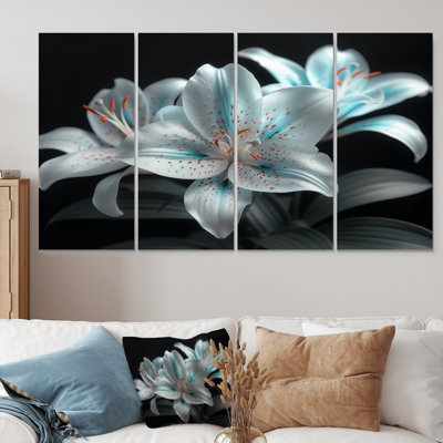 Ensemble de photos d'art moderne sur toile en lys moderne blanc et bleu