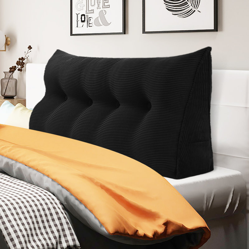 Lit à dossier assis en velours côtelé confortable, tête de lit, coussin de lecture, dossier triangulaire, compression, Noir