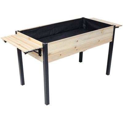 Lit de jardin surélevé, boîtes à fleurs en bois à pieds en métal avec tablette de rangement pliante, boîte à fleurs surélevée pour la culture d'herbes fraîches, de légumes et de fleurs, idéal pour la terrasse extérieure, la terrasse et le balcon