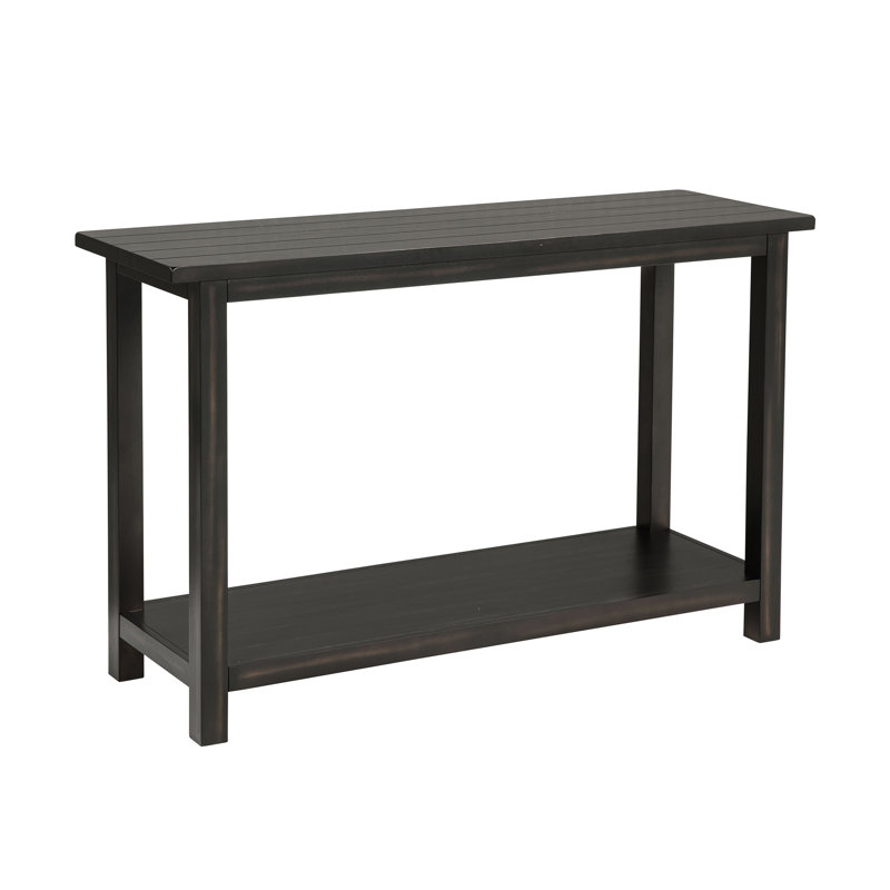 Console rectangulaire en bois d'ingénierie et pin vieilli noir avec tablette inférieure pour les articles quotidiens