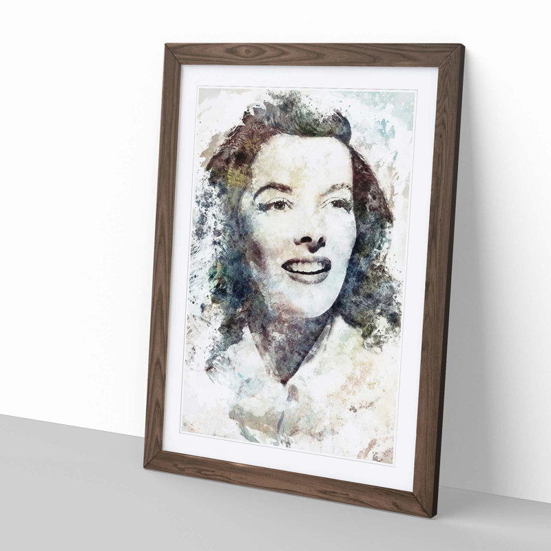 Katherine Hepburn in Abstract - Framed Print, 50cm H x 35cm W x 2cm D, Walnut