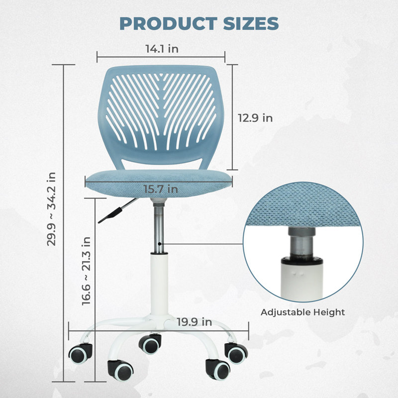 Denishia Modern Stylish Office Task Chair with Fabric Seat Adjustable Height for Teenager, Blue