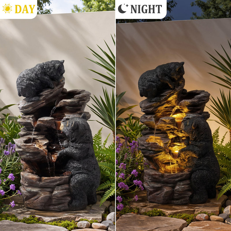 21.7" Tall Outdoor Water Fountain, Water Fountain With Led Lights, For Yard Décor