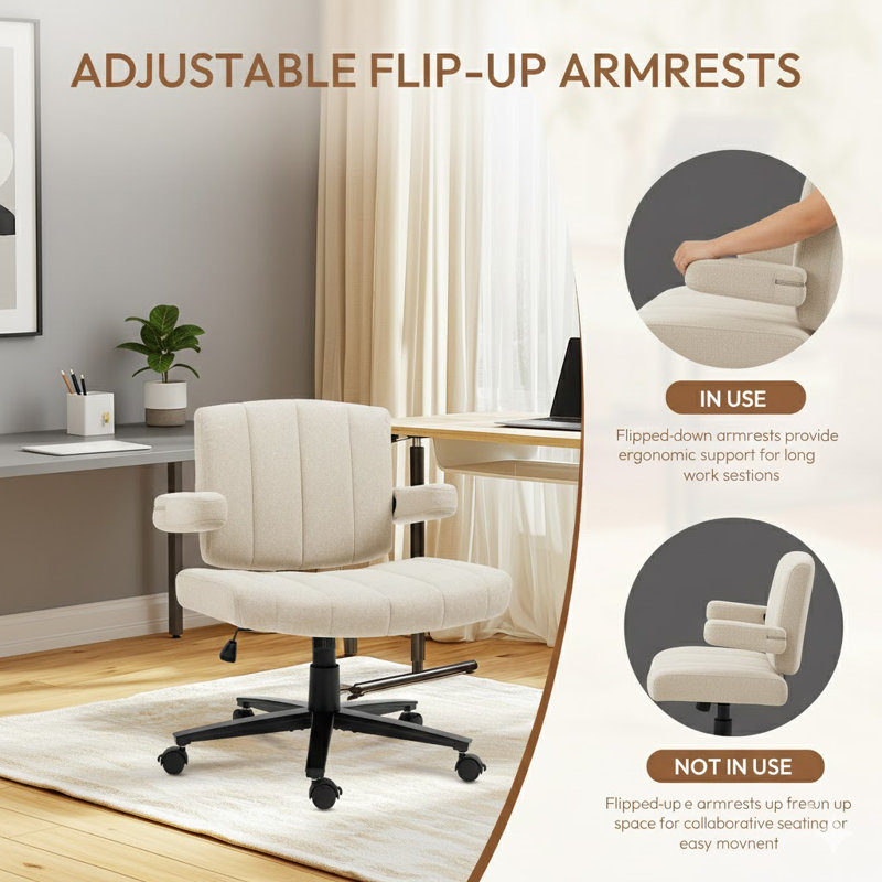 Chaise de bureau Vigosit, fauteuil de bureau pivotant en tissu avec roulettes, chaise d'ordinateur à hauteur ajustable pour jouer au travail (blanc)