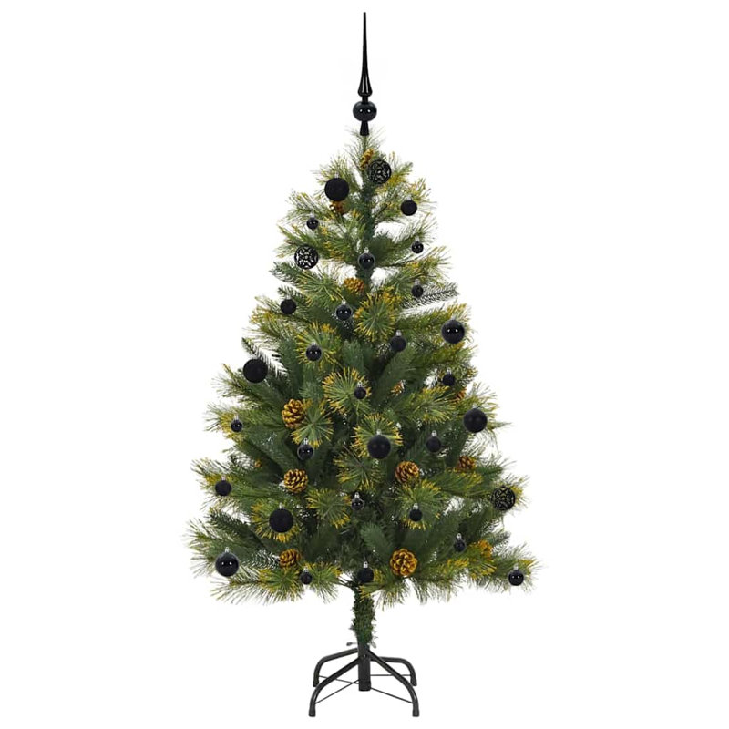 Artificial Hinged Christmas Tree with Cones, Black, 4.92' H