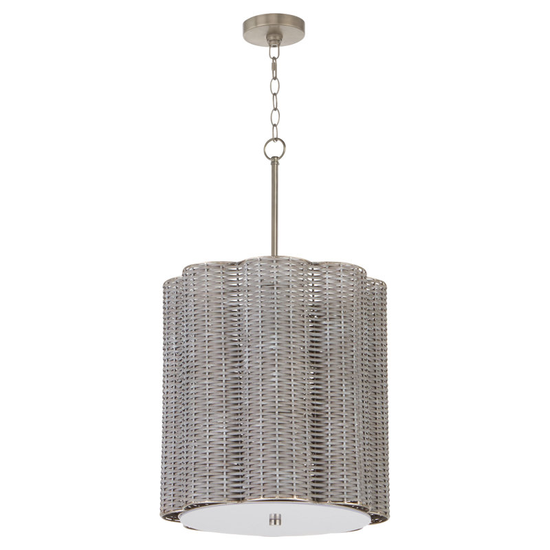 Boracay 4 - Light Rattan Dimmable Drum Chandelier, Brushed Nickel, Gray