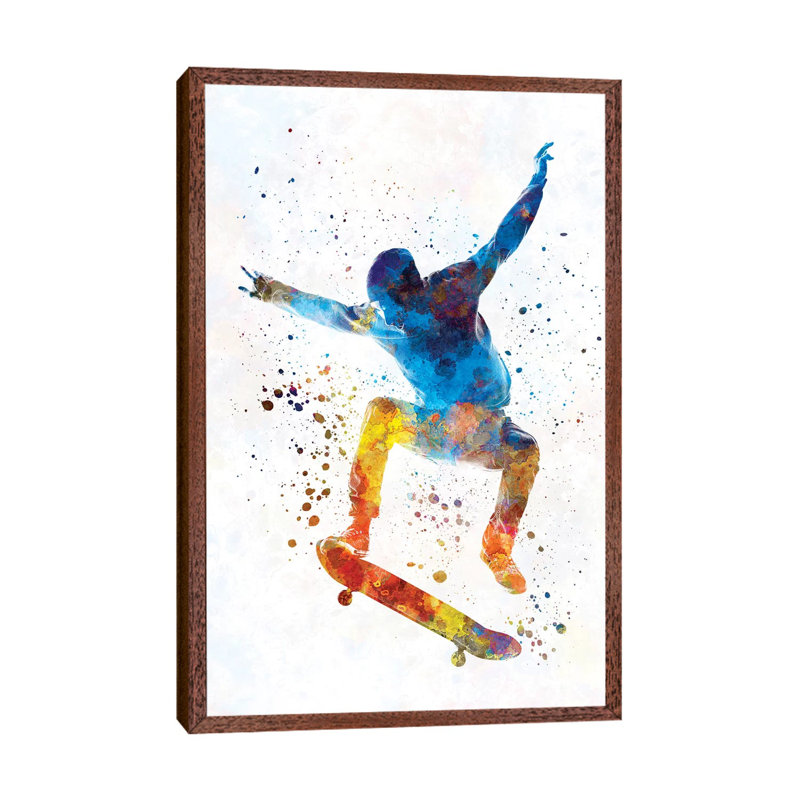 Skateboarder I 1 Piece Painting on Canvas, 101.6 cm H x 66.04 cm W, Classic Brown Wood Framed
