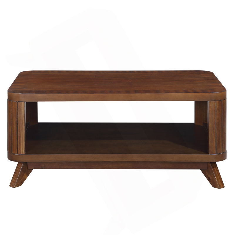 Stylish Rectangular Wood Coffee Table With Open Storage And Solid Wood Legs, Perfect For Living Room Decor And Functionality.