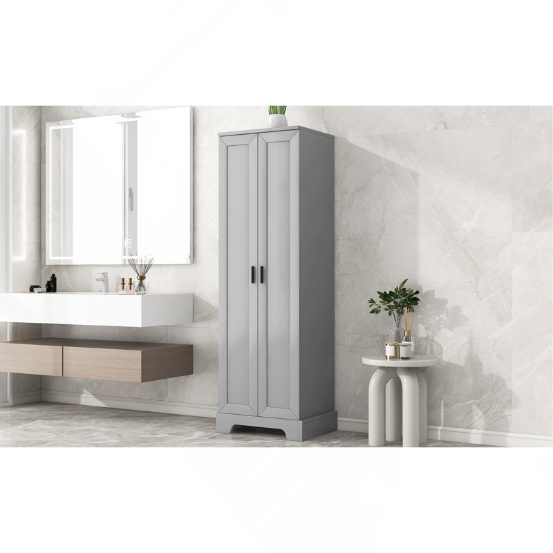 Storage Cabinet with Two Doors for Bathroom, Office, Adjustable Shelf, MDF Board, Grey, Gray